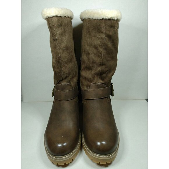 Katliu Womens Sz 36 US 5.5 Brown Side Zip Mid Calf Faux Wool Lined Heeled Boots - Picture 2 of 8